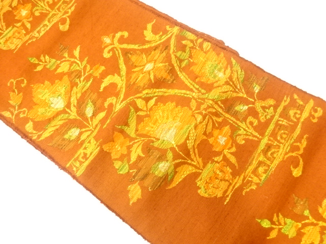 JAPANESE KIMONO / VINTAGE NAGOYA OBI / TSUMUGI / WOWVEN FLORAL PLANTS